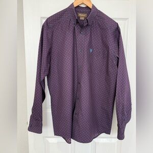 Ariat Blue Purple Print Long-Sleeve Button-Front Dress Shirt Large